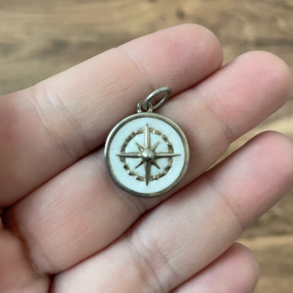 Jet Set Candy White Enamel Compass Charm, Silver, Mini